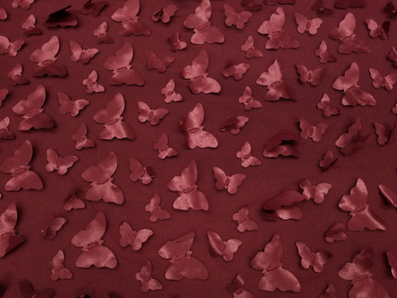 1 Yard 3D Butterfly Embroidered Burgundy Mesh Lace Fabric for Dresses and Crafts